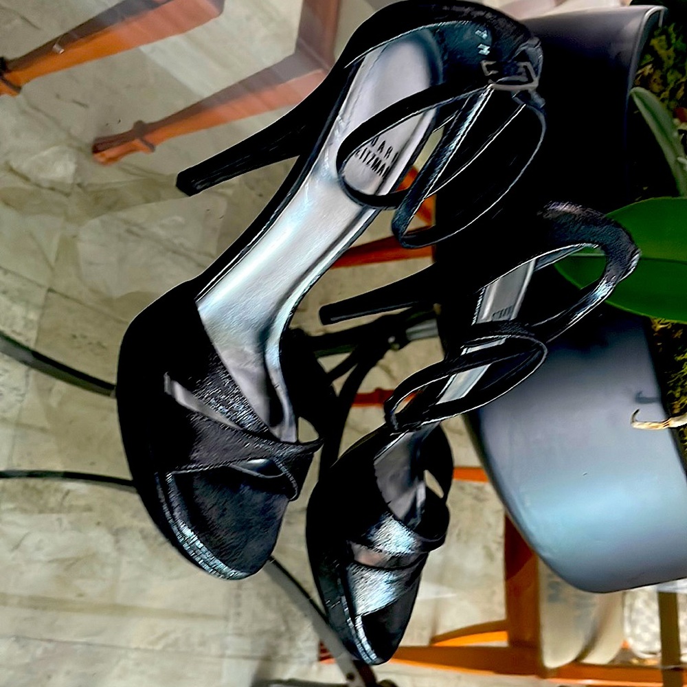 Stuart Weitznam platform women’s shoes in size 7.  Color is metallic pewter